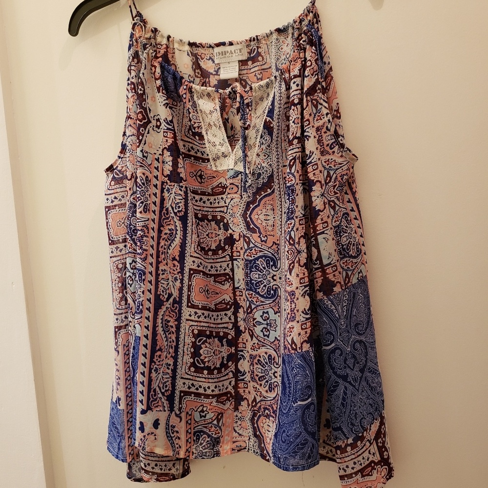 Pink and Blue Cold Shoulder Flowy Boho Blouse